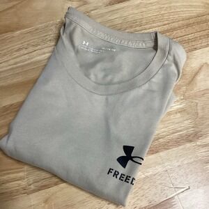 Mens Under Armour Freedom Short Sleeve T-shirt - Tan/Black- XL